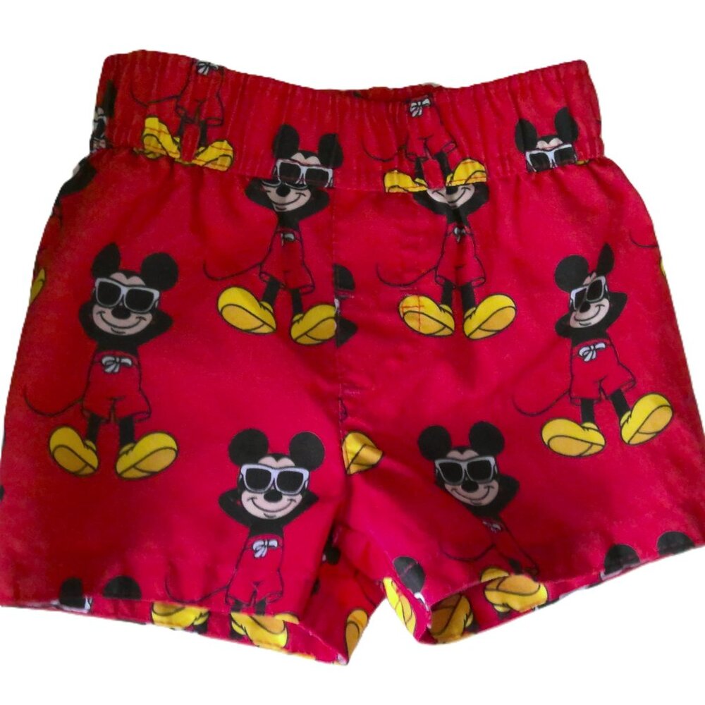 New Disney Junior Swim Trunks Shorts Mickey Mouse Red W/ Print NWOT Boys Sz 12 M